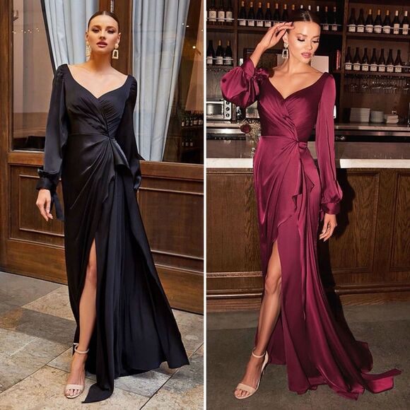 LaDivine Wrap-Effect Emerald Satin Gown 10 Formal Wedding Christmas Gala Glam - Picture 13 of 16